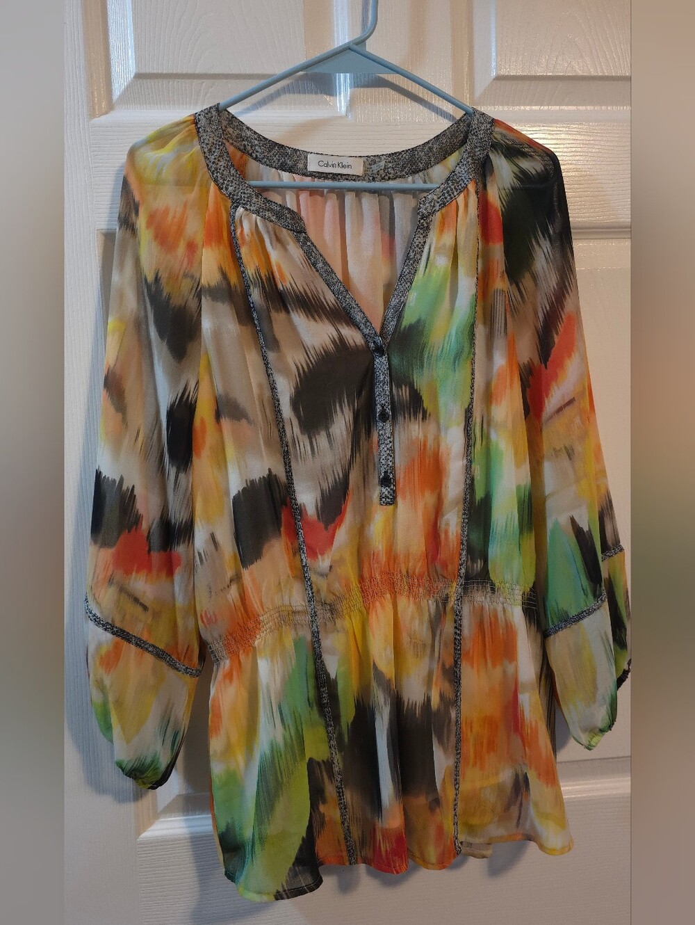 4/$67 Deal! Calvin Klein Multicolor Brushstroke Sheer Tunic